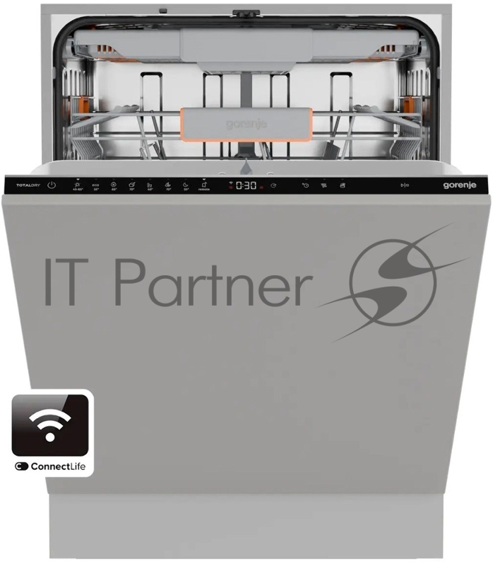 Посудомоечная машина встраиваемая Gorenje GV673B65 16 комплектов, 3 корзины, инверторный мотор, отсрочка старта, Wi-Fi управление, сенсорное управление, полный AquaStop, сенсор уровня воды, энергоэффективность А+++, уровень шума 42 дБ, цвет белый