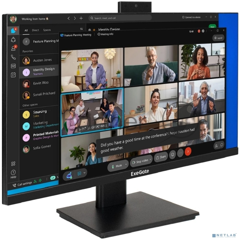 Монитор со встроенной веб-камерой 23.8 ExeGate SuperView EA2400 (IPS LED Grade A+, FHD, 1920x1080@75Гц, 16:9, 250cd/m2, 1000:1, 178°/178°, 5ms, D-Sub, HDMI, FHD веб-камера 2MP, микрофон, Flicker-free, Low Blue Light, кабель HDMI 1.5м, VESA 100x100, р