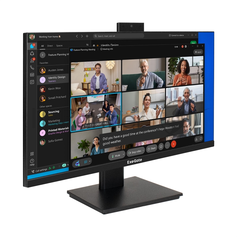 Монитор со встроенной веб-камерой 23.8 ExeGate SuperView EA2400 (IPS LED Grade A+, FHD, 1920x1080@75Гц, 16:9, 250cd/m2, 1000:1, 178°/178°, 5ms, D-Sub, HDMI, FHD веб-камера 2MP, микрофон, Flicker-free, Low Blue Light, кабель HDMI 1.5м, VESA 100x100, р