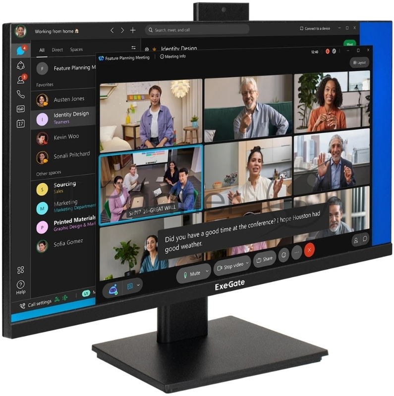 Монитор со встроенной веб-камерой 23.8 ExeGate SuperView EA2400 (IPS LED Grade A+, FHD, 1920x1080@75Гц, 16:9, 250cd/m2, 1000:1, 178°/178°, 5ms, D-Sub, HDMI, FHD веб-камера 2MP, микрофон, Flicker-free, Low Blue Light, кабель HDMI 1.5м, VESA 100x100, р