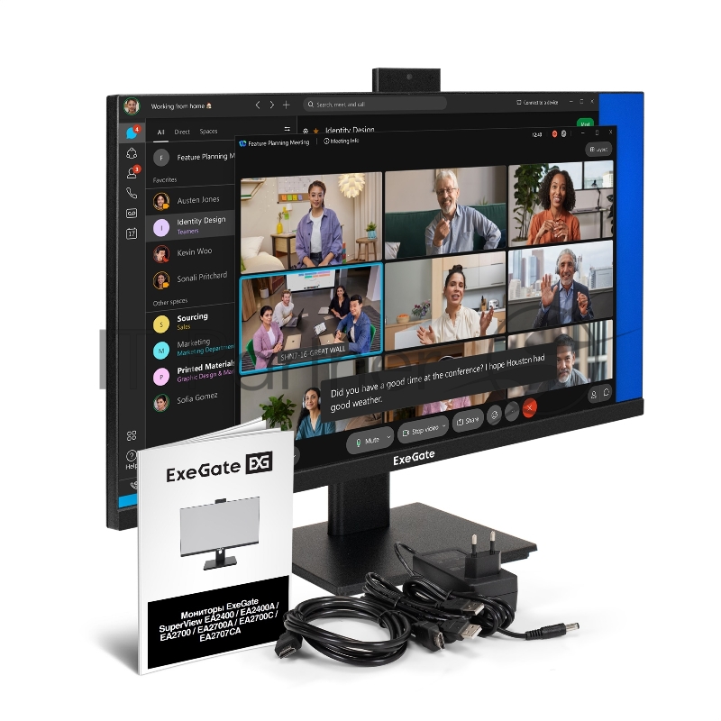 Монитор со встроенной веб-камерой 27 ExeGate SuperView EA2700 (IPS LED Grade A+, FHD, 1920x1080@75Гц, 16:9, 250cd/m2, 1000:1, 178°/178°, 5ms, D-Sub, HDMI, FHD веб-камера 2MP, микрофон, Flicker-free, Low Blue Light, кабель HDMI 1.5м, VESA 100x100, рег