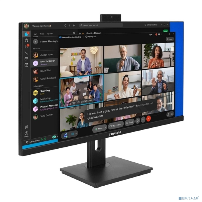 Монитор со встроенной веб-камерой и аудио 27 WQHD ExeGate SuperView EA2707CA (IPS LED Grade A+, 2560x1440@75Гц (WQHD), 16:9, 250cd/m2, 1000:1, 178°/178°, 5ms, Speakers, HDMI2.0, DisplayPort, USB, audio-out, FHD веб-камера 2MP, микрофон, Flicker-free,