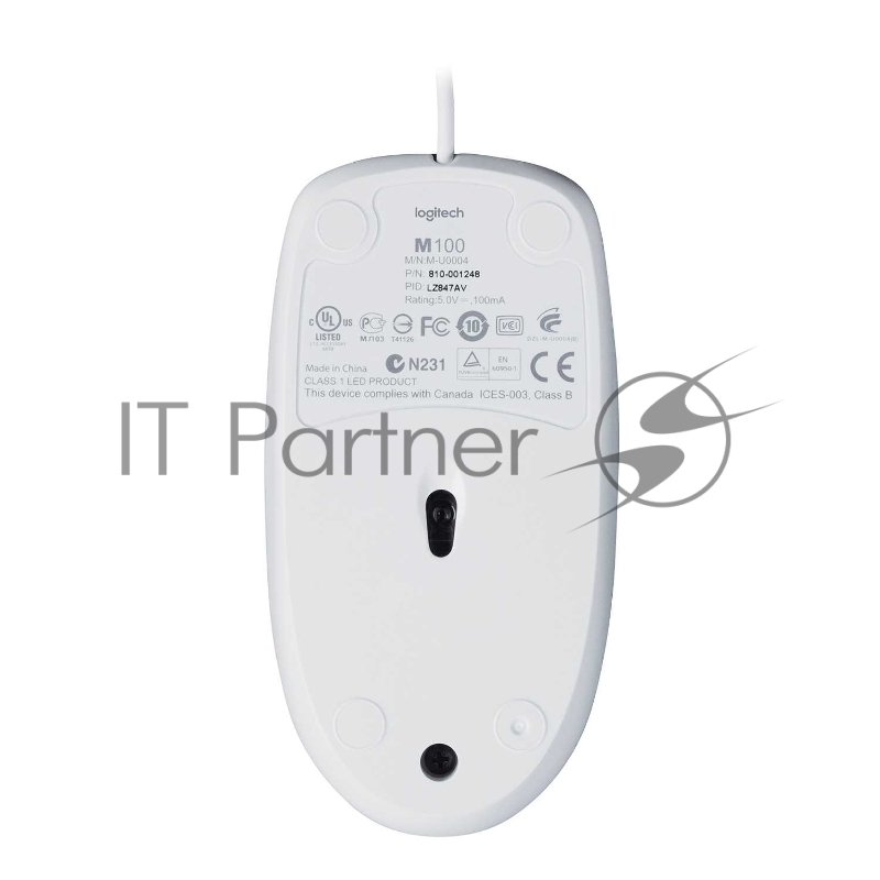 Мышь проводная Logitech M100 белый, 1000 dpi, USB, кнопки - 3