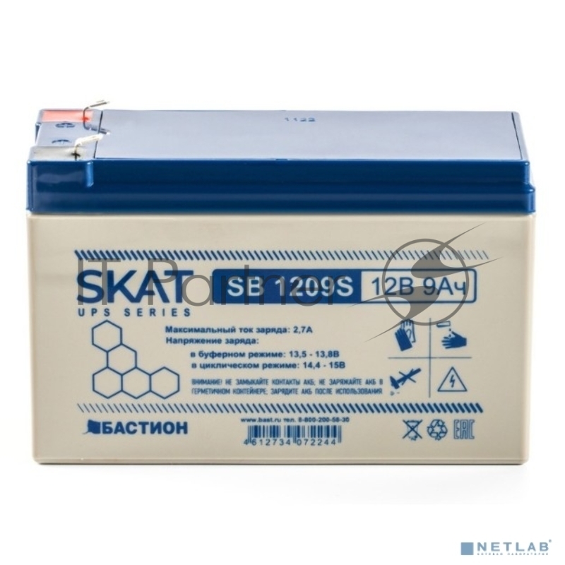 АКБ свинцово-кислотная SKAT SB 1209S тип AGM 12V 9Ач I зар. 2,6 А (ножевые клеммы) (8970)