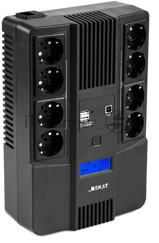Источник бесперебойного питания Бастион SKAT-UPS 800-AID-IN-1x9-8 ИБП 220В 480Вт, LCD, АКБ 1x 9Ач, line interactive, мод.синус, 8хSchuko,2xUS (8933)