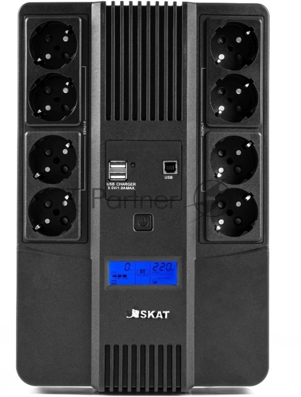 Источник бесперебойного питания Бастион SKAT-UPS 800-AID-IN-1x9-8 ИБП 220В 480Вт, LCD, АКБ 1x 9Ач, line interactive, мод.синус, 8хSchuko,2xUS (8933)
