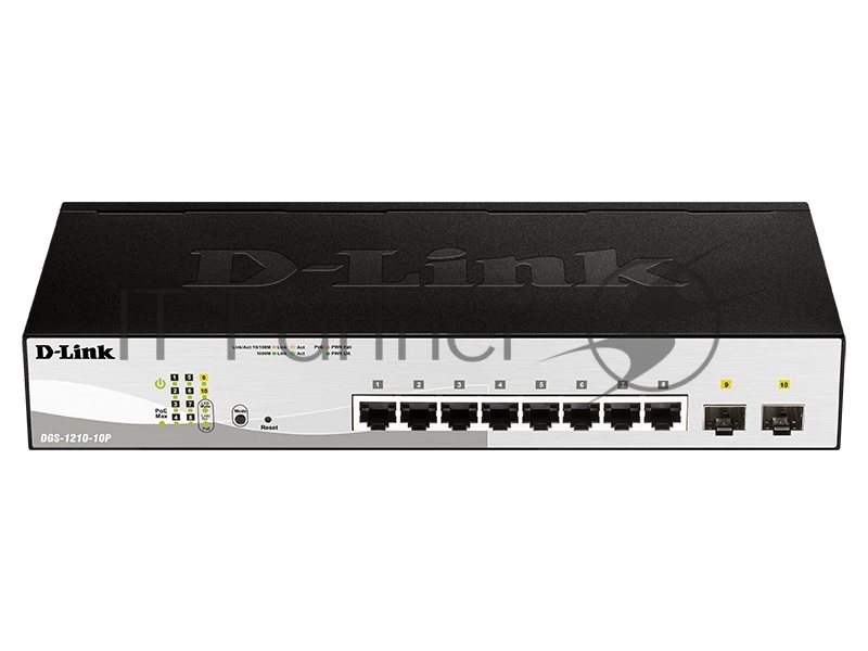 Коммутатор управляемый D-Link DGS-1210-10P L2 PoE 8 портов 10/100/1000 Мб/с, 2хSFP, 65 Вт