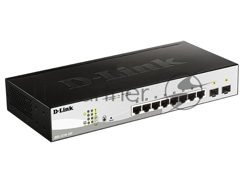 Коммутатор управляемый D-Link DGS-1210-10P L2 PoE 8 портов 10/100/1000 Мб/с, 2хSFP, 65 Вт