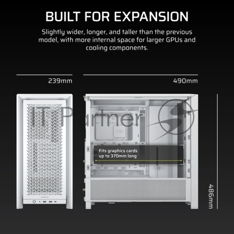 Корпус без блока питания Corsair Frame 4000D, Midi-Tower, TG, no fan, 2xUSB-A 3.2, 1xUSB 3.2 Type-C, E-ATX, ATX, mATX, mITX White