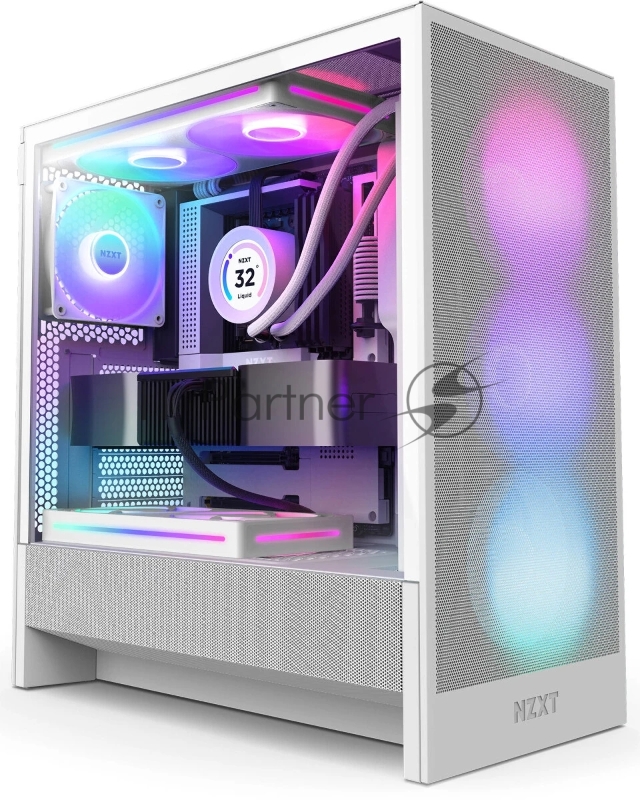 Корпус ПК без блока питания NZXT H5 Flow RGB, Midi-Tower, TG, 4x120mm RGB, 1xUSB-A 3.2 + 1xUSB-C 3.2, E-ATX, ATX, mATX, mITX White