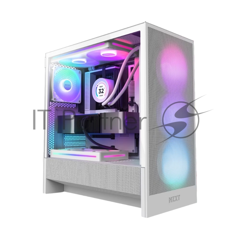 Корпус ПК без блока питания NZXT H5 Flow RGB, Midi-Tower, TG, 4x120mm RGB, 1xUSB-A 3.2 + 1xUSB-C 3.2, E-ATX, ATX, mATX, mITX White