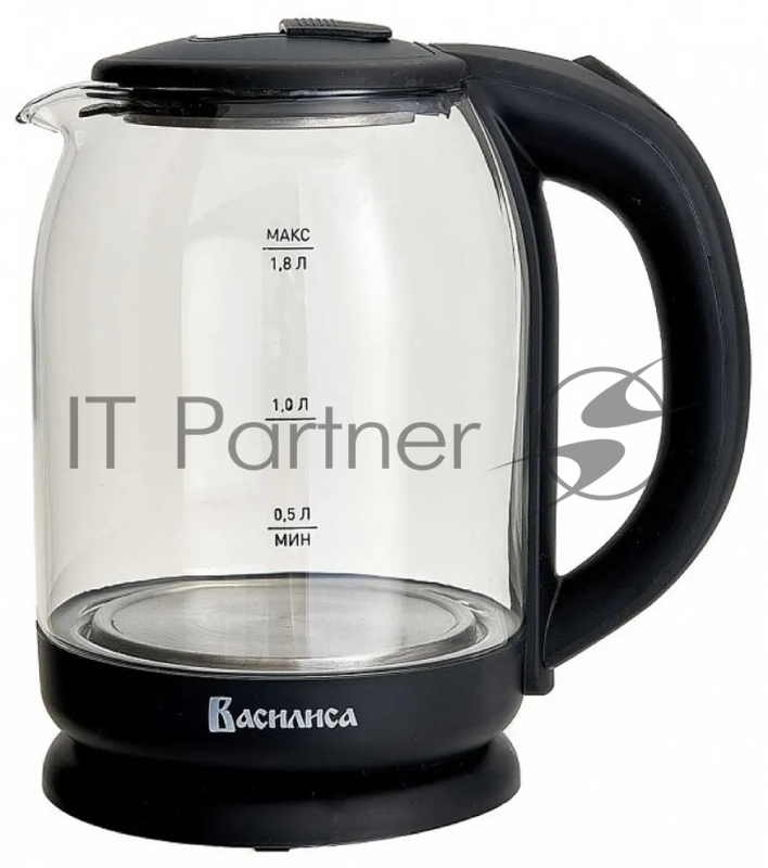 Чайник электрический ВАСИЛИСА ВА-1034 стекло, чёрный, 1.8 л, 1500 Вт