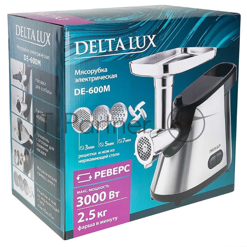 Мясорубка электрическая DELTA LUX DE-600M черный нерж