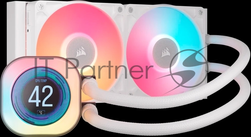 Система жидкостного охлаждения Water Cooling System Corsair iCUE LINK TITAN 240 RX LCD (240mm, White, RGB/ Fans: 2x120mm, 73.5CFM, 36dBA, 2100RPM/ S: 1851, 1700, AM5, AM4)