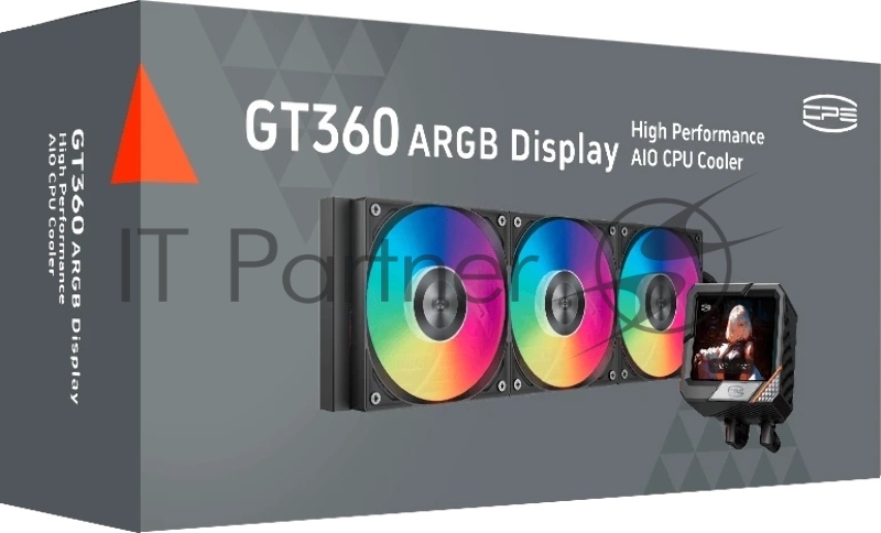 Система жидкостного охлаждения Water Cooling System PCCooler GT360 ARGB Display BK (310W, 360mm, LED temp., Black, ARGB/ Fans: 3x120mm, 99CFM, 41.5dBA, 3000RPM/ Pump height 85mm, 15dBA, 2600RPM, Rad thickness 27mm/ S: 1851, 1700, 1200, 115X, AM5, AM4