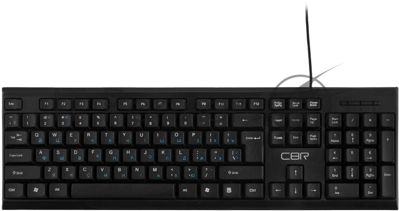 Клавиатура CBR KB 105 USB, 104 кл., офисн., 2,0 м, Русская раскладка синего цвета