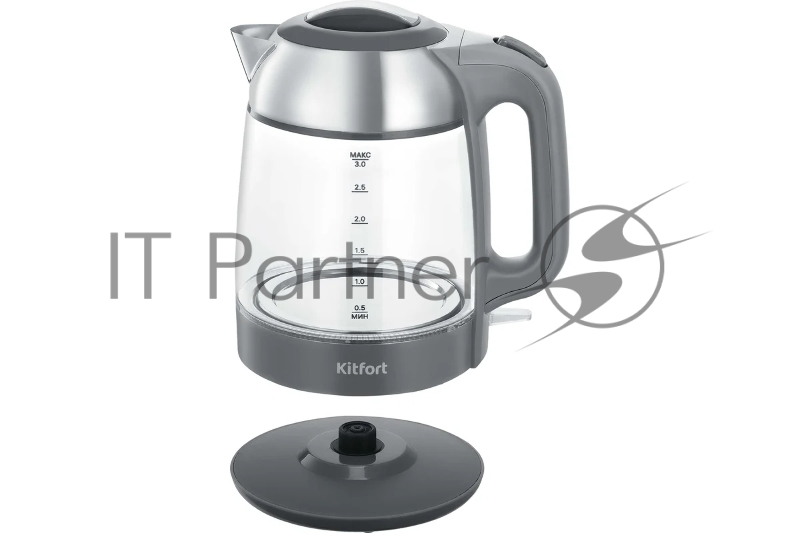 Чайник электрический Kitfort КТ-6762 3л. 2000Вт серый/серебристый корпус: стекло/металл/пластик