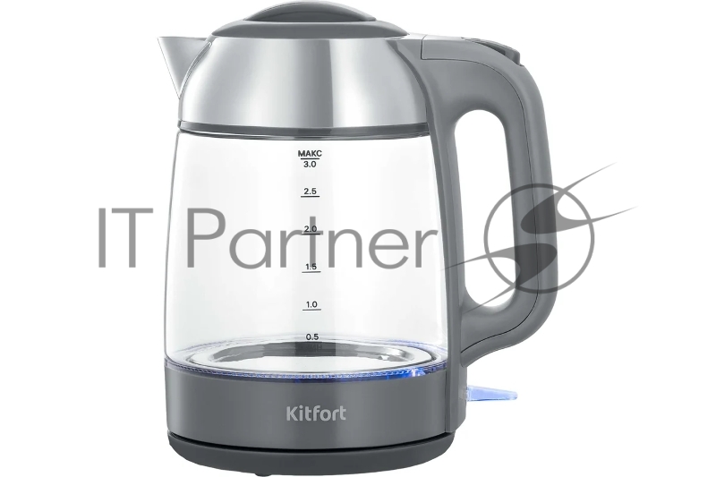 Чайник электрический Kitfort КТ-6762 3л. 2000Вт серый/серебристый корпус: стекло/металл/пластик