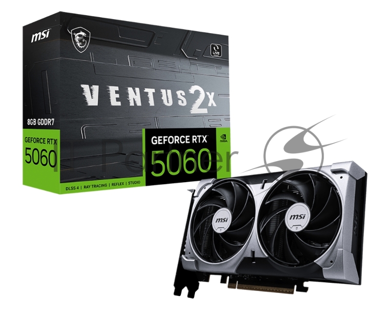 Видеокарта MSI PCI-E 5.0 RTX 5060 8G VENTUS 2X NVIDIA GeForce RTX 5060 8Gb 256bit GDDR7 2497/28000 HDMIx1 DPx3 HDCP Ret