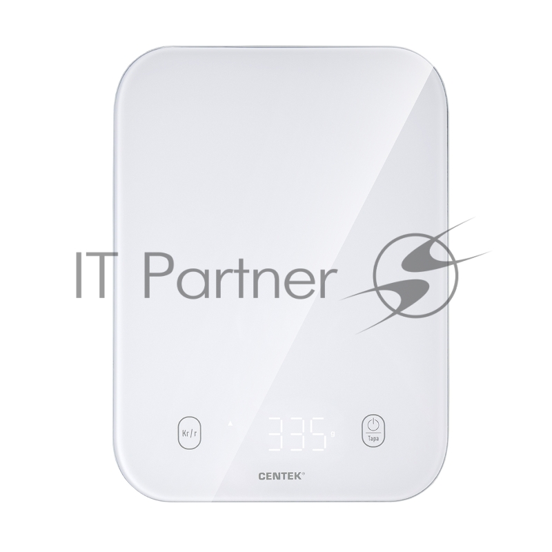 Кухонные весы Centek CT-2480 LED WHITE, сенсор, 150х15х205мм, max 5кг, шаг 1г, Авто Ноль/Выкл