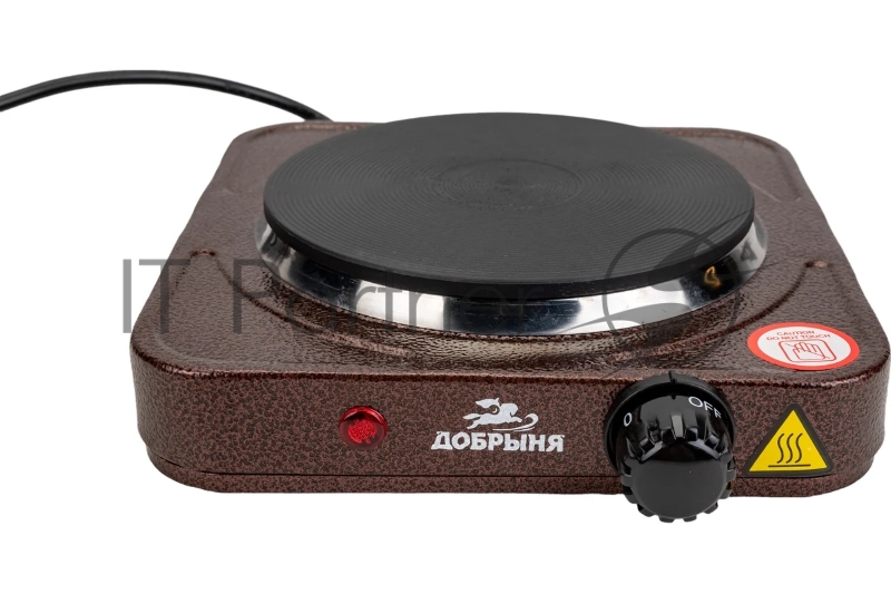 Плитка эл.(1 конф) Добрыня DO-2206 корич.(1000Вт) блин x12 Мощность: 1000 ВтНапряжение 220 В, 50 Гц5 режимов нагреваДиаметр конфорки: 15 смЗащита от перегреваСветовой индикатор работыРезиновые ножки