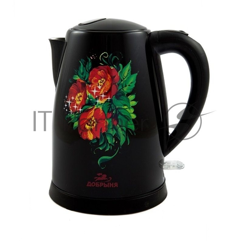 Чайник Добрыня DO-1215 черный с цветком Маки