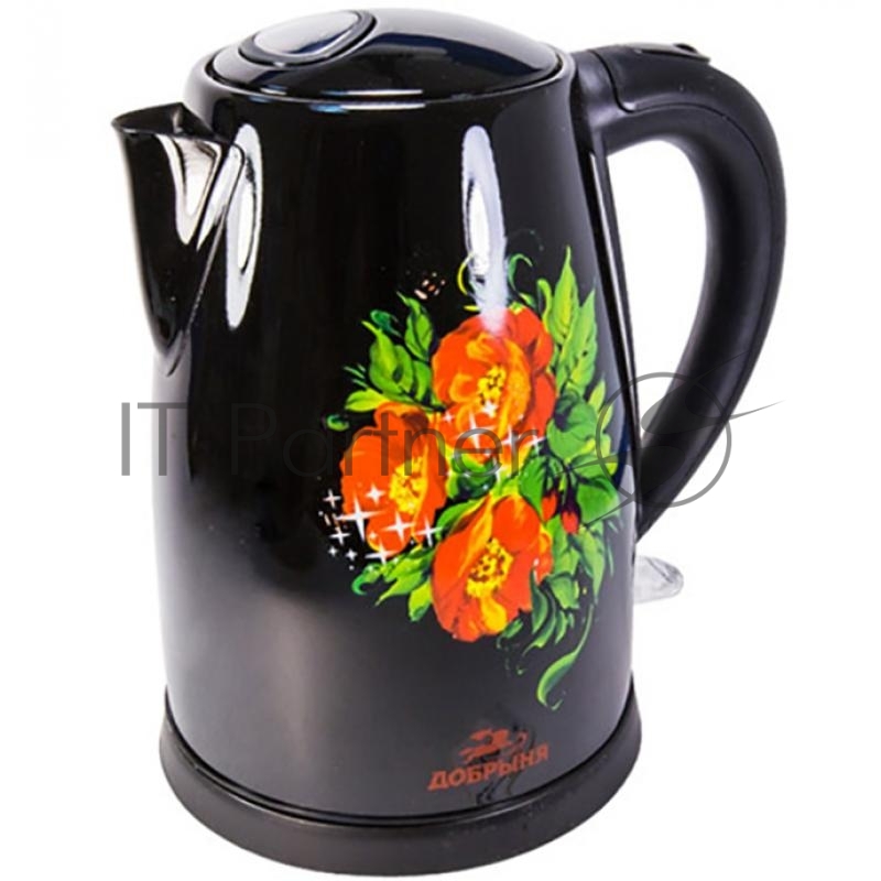 Чайник Добрыня DO-1215 черный с цветком Маки