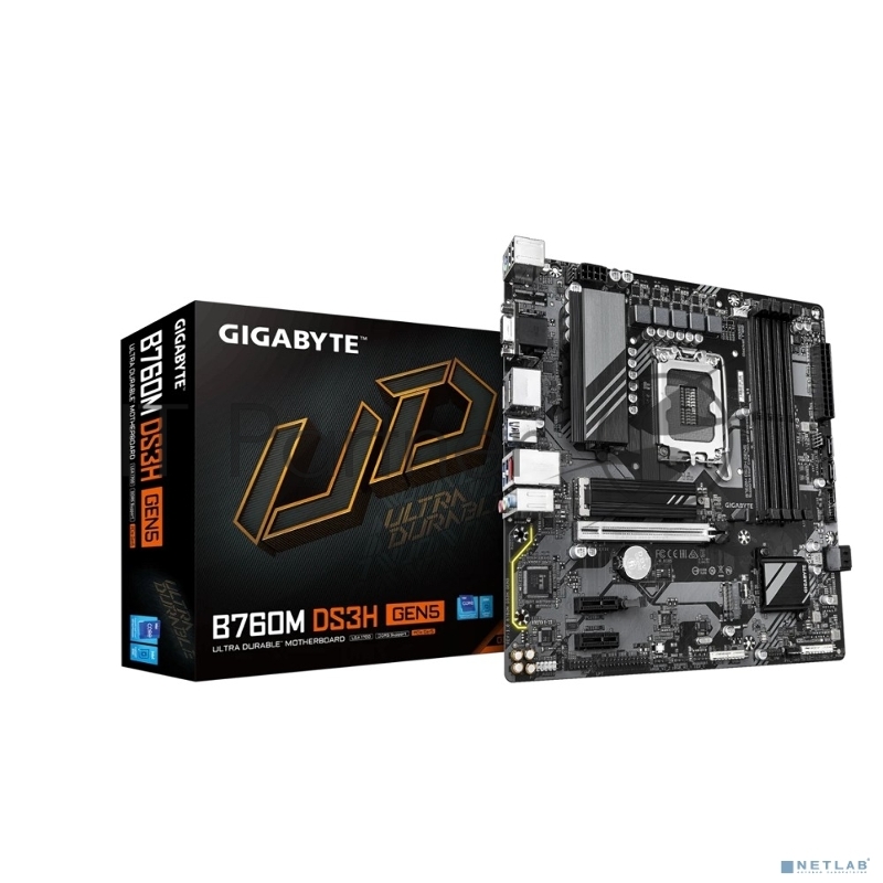 Материнская плата Gigabyte B760M DS3H GEN5 Soc-1700 Intel B760 4xDDR5 mATX AC`97 8ch(7.1) 2.5Gg RAID+VGA+HDMI+DP