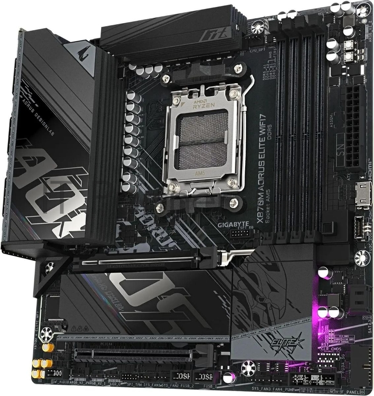 Материнская плата Gigabyte X870M A ELITE WF7 SocketAM5 AMD X870 4xDDR5 mATX AC`97 8ch(7.1) 2.5Gg RAID+HDMI
