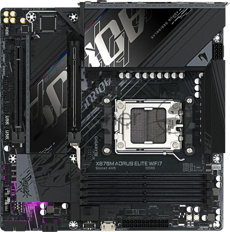 Материнская плата Gigabyte X870M A ELITE WF7 SocketAM5 AMD X870 4xDDR5 mATX AC`97 8ch(7.1) 2.5Gg RAID+HDMI