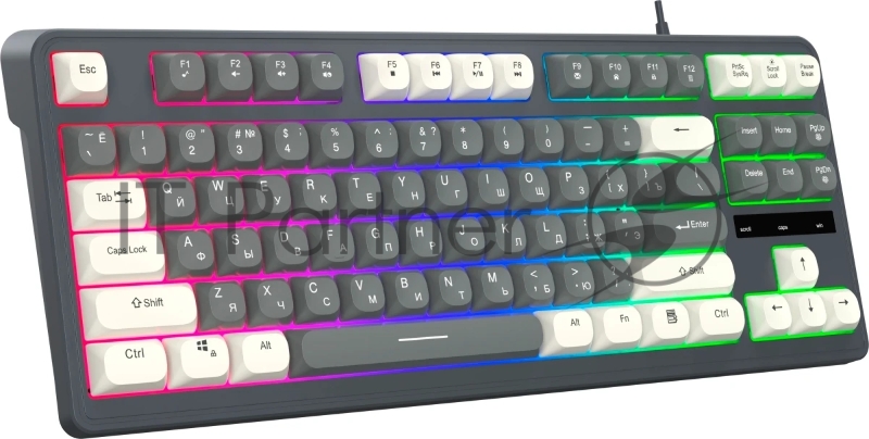 Клавиатура Оклик 711G серый/белый USB Multimedia for gamer LED (1790385) кабель 1.5м