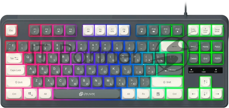 Клавиатура Оклик 711G серый/белый USB Multimedia for gamer LED (1790385) кабель 1.5м