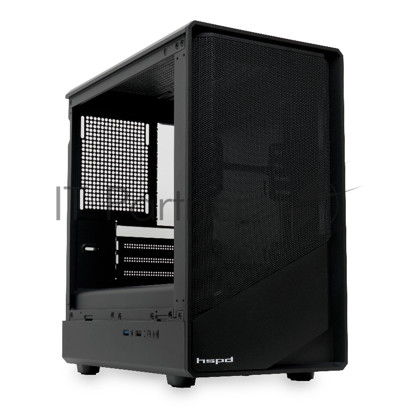 Корпус без блока питания HSPD M331, Mesh Mini-tower, Black, TG, 0.4 SPCC, no fans mATX, mITX 175/329/170mm 1x2.5, 2x3.5, 4xPCI 1xUSB-A 3.0, 1xUSB-A 1.0 370x220x408mm
