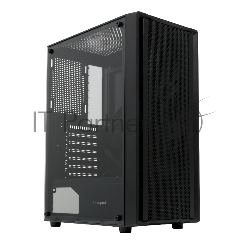 Корпус без блока питания HSPD M530, Mesh Mid Tower, Black, TG, 0.4 SPCC, no fans ATX, mATX, mITX 155/290/200mm 2x2.5, 2x3.5, 7xPCI 1xUSB-A 3.0, 2xUSB-A 1.0 335x193x445mm