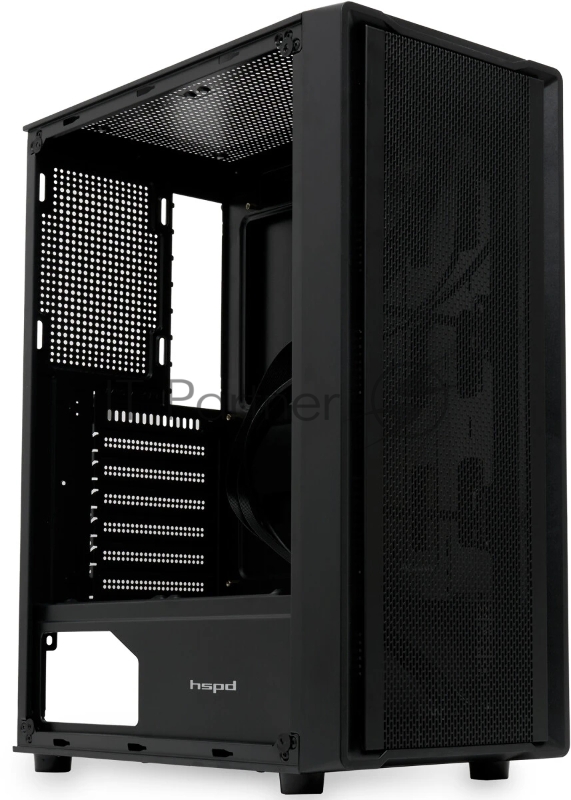 Корпус без блока питания HSPD M530, Mesh Mid Tower, Black, TG, 0.4 SPCC, no fans ATX, mATX, mITX 155/290/200mm 2x2.5, 2x3.5, 7xPCI 1xUSB-A 3.0, 2xUSB-A 1.0 335x193x445mm