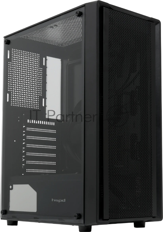 Корпус без блока питания HSPD M530, Mesh Mid Tower, Black, TG, 0.4 SPCC, no fans ATX, mATX, mITX 155/290/200mm 2x2.5, 2x3.5, 7xPCI 1xUSB-A 3.0, 2xUSB-A 1.0 335x193x445mm