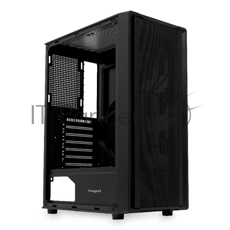 Корпус без блока питания HSPD M530, Mesh Mid Tower, Black, TG, 0.4 SPCC, no fans ATX, mATX, mITX 155/290/200mm 2x2.5, 2x3.5, 7xPCI 1xUSB-A 3.0, 2xUSB-A 1.0 335x193x445mm