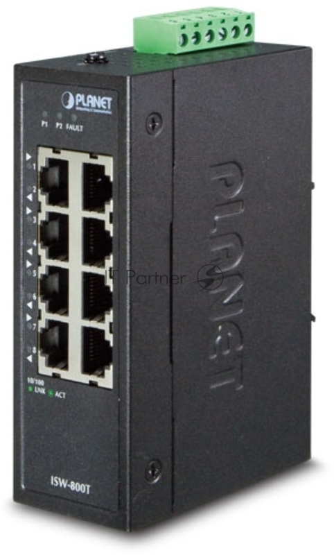 Коммутатор для монтажа в DIN рейку PLANET Technology ISW-800T IP30 Compact size 8-Port 10/100TX Fast Ethernet Switch (-40~75 degrees C)