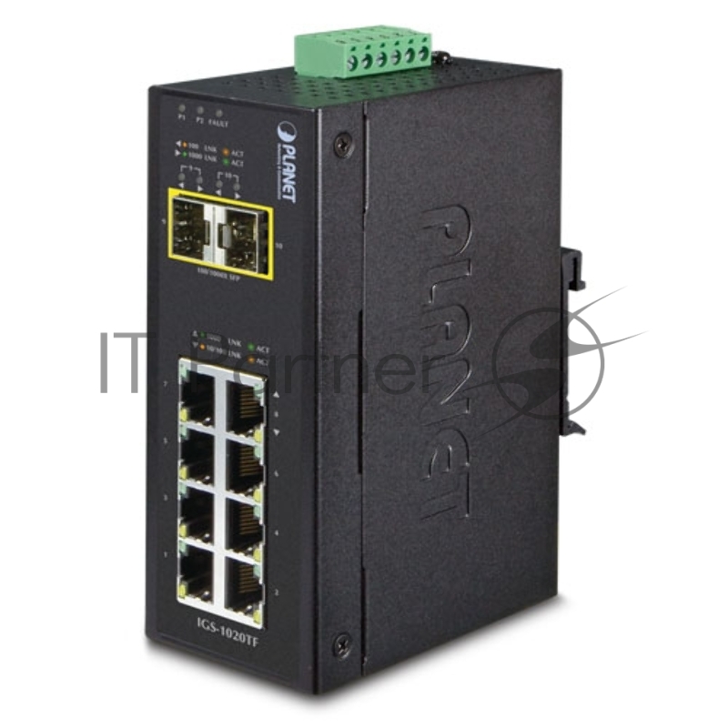 Коммутатор PLANET IP30 Industrial 8-Port 10/100/1000T + 2-Port 100/1000X SFP Ethernet Switch (-40~75 degrees C)