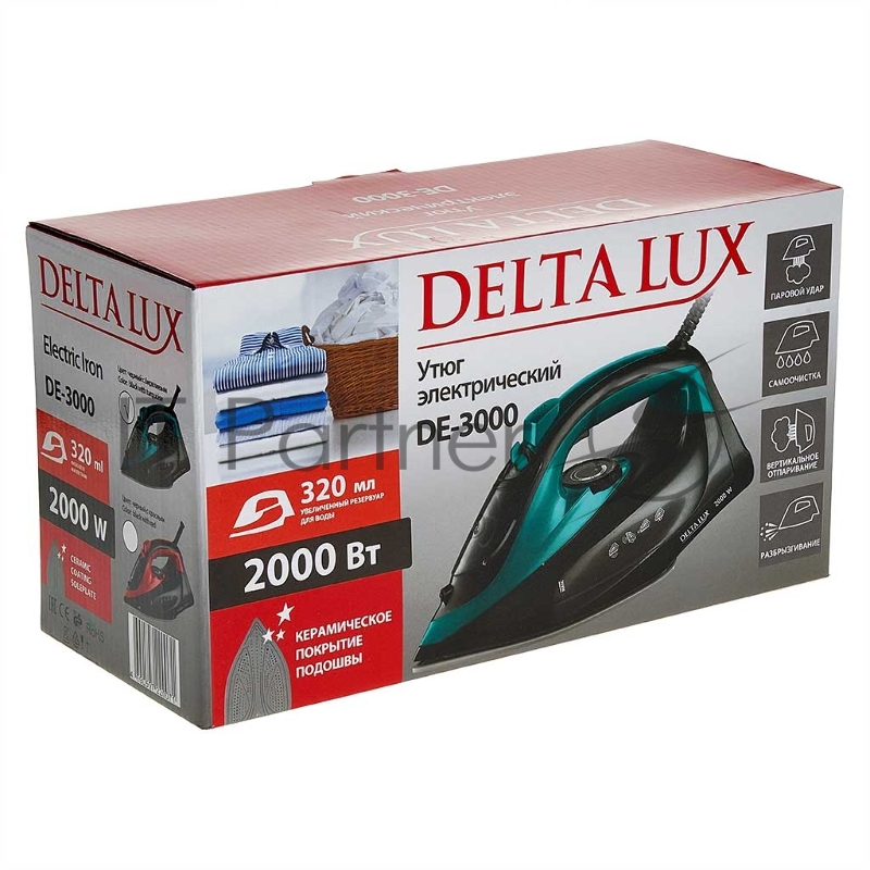 Утюг DELTA LUX DE-3000 черный с бирюзовым