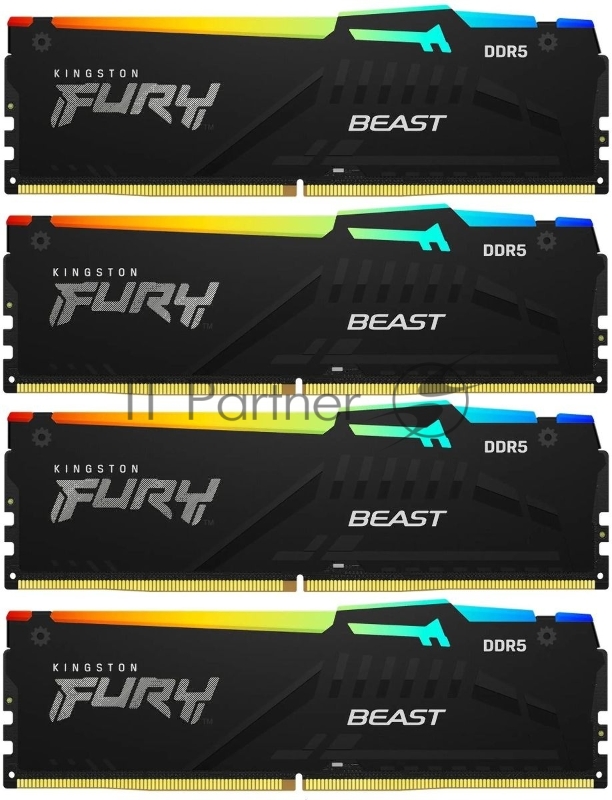 Модуль памяти Kingston FURY Beast Black RGB DDR 5 DIMM 64Gb PC48000, 6000Mhz, CL40 (Kit of 4) (KF560C40BBAK4-64) (retail)