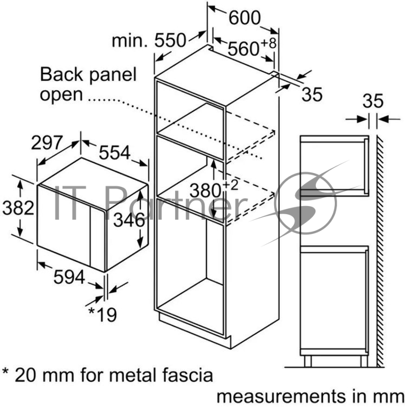 Микроволновая печь Bosch BFL524MB2 черный 20л. 800Вт (встраиваемая)