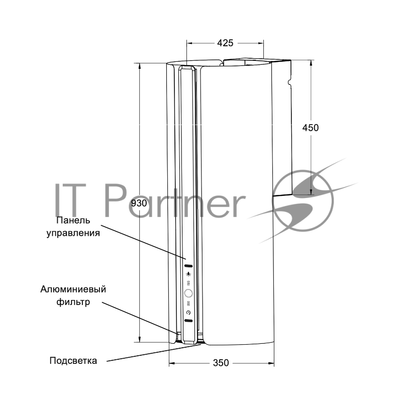 Вытяжка каминная LEX Toro 350 серый, 35 см, 850 м³/ч, 50 дБ