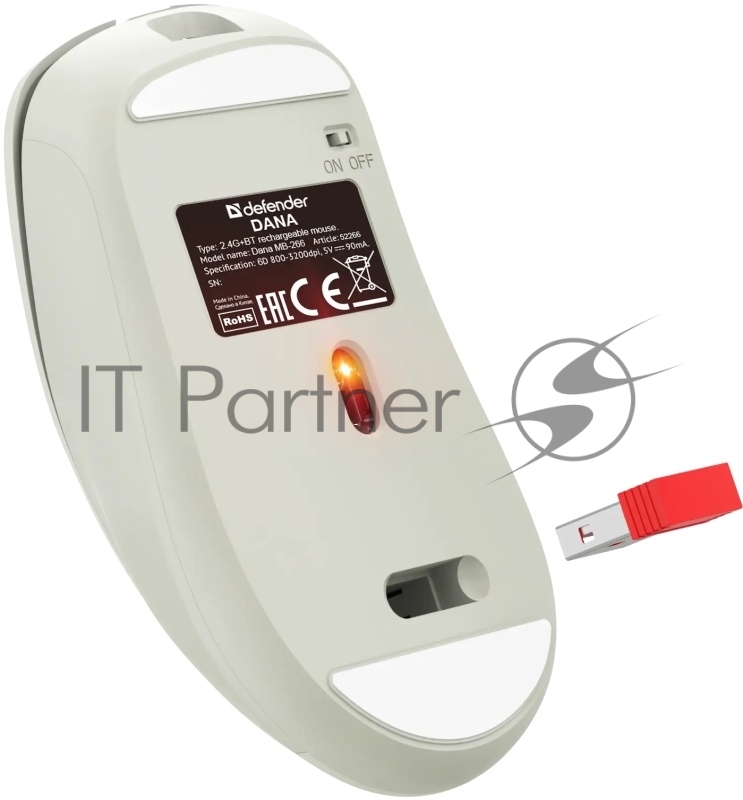 Мышь беспроводная Defender Bluetooth/2.4G 6кн. 3200dpi бело-серый Dana MB-266 52266