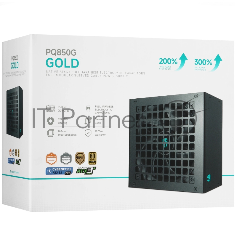 Блок питания Deepcool / GamerStorm PQ850G (ATX 3.1, 850W, Full Cable Management, PWM 120mm fan, 80+ GOLD, Active PFC + Half Bridge + DC/DC, Full Japanese Capasitors, Gen5 PCIe) RET