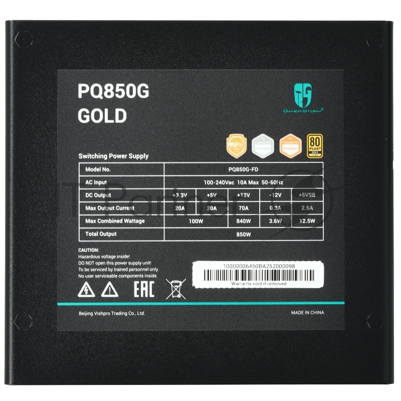Блок питания Deepcool / GamerStorm PQ850G (ATX 3.1, 850W, Full Cable Management, PWM 120mm fan, 80+ GOLD, Active PFC + Half Bridge + DC/DC, Full Japanese Capasitors, Gen5 PCIe) RET