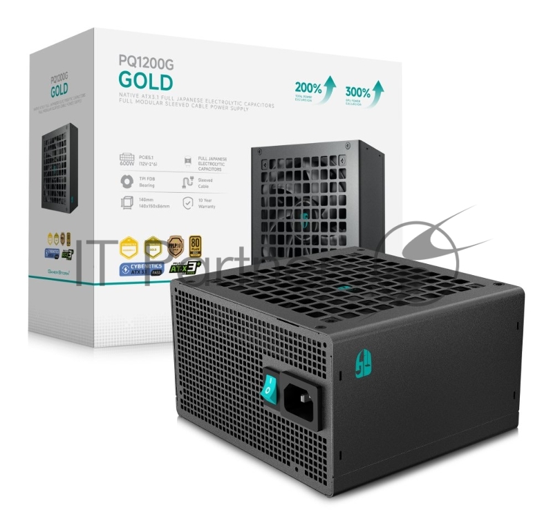 Блок питания Deepcool / GamerStorm PQ1200G (ATX 3.1, 1200W, Full Cable Management, PWM 120mm fan, 80+ GOLD, Active PFC + Half Bridge + DC/DC, Full Japanese Capasitors, Gen5 PCIe) RET
