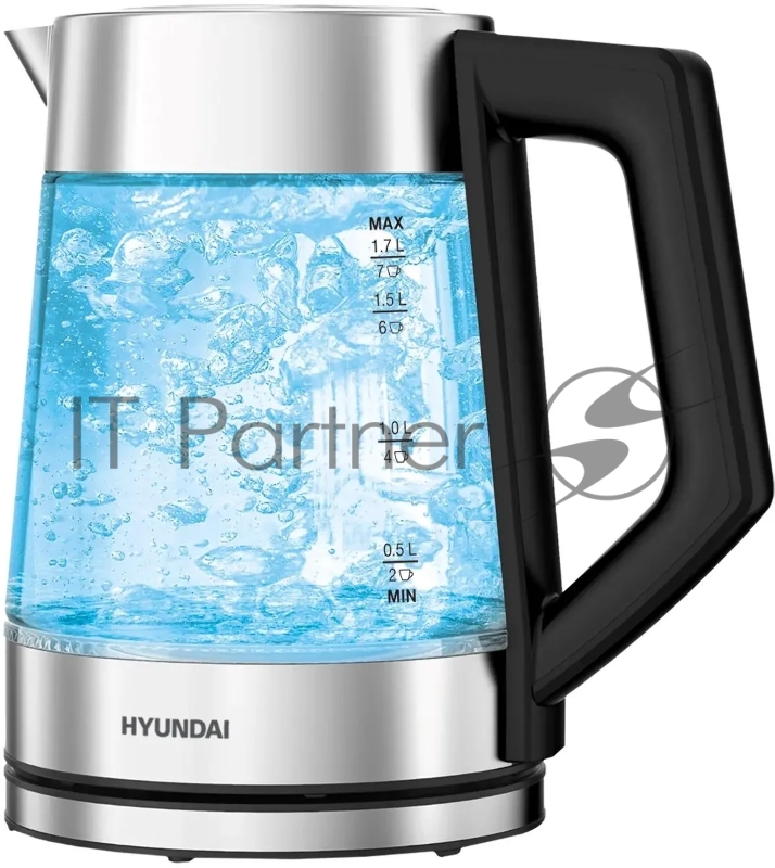 Чайник электрический Hyundai HYK-G4402 1.7л. 2200Вт черный/серебристый корпус: стекло