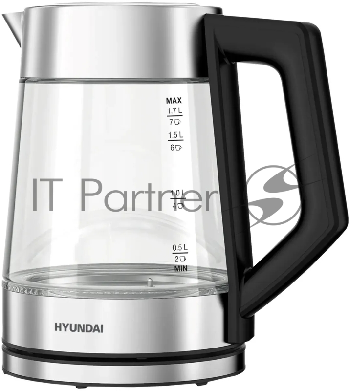 Чайник электрический Hyundai HYK-G4402 1.7л. 2200Вт черный/серебристый корпус: стекло