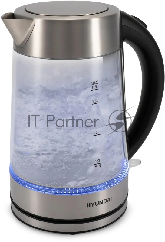 Чайник электрический Hyundai HYK-G7405 1.7л. 2200Вт черный/серебристый корпус: стекло